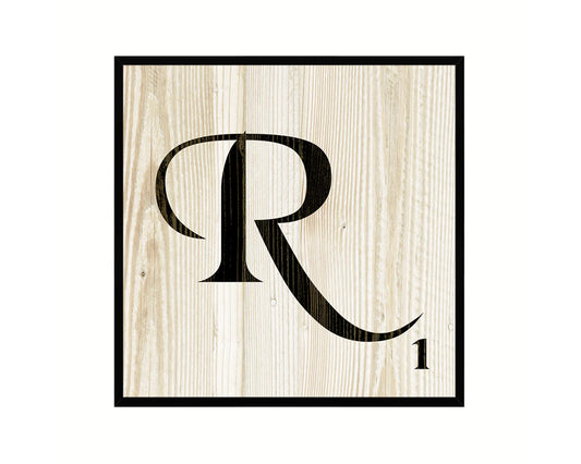 Letter R Custom Scrabble Sign Framed Prints Wall Art Decor Gifts, Wood