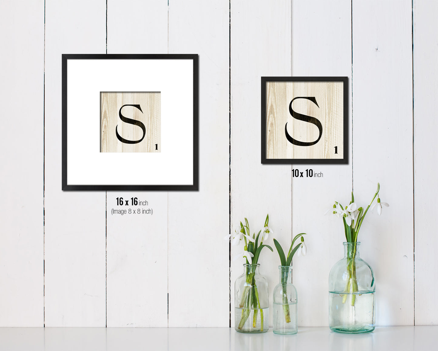 Letter S Custom Scrabble Sign Framed Prints Wall Art Decor Gifts, Wood