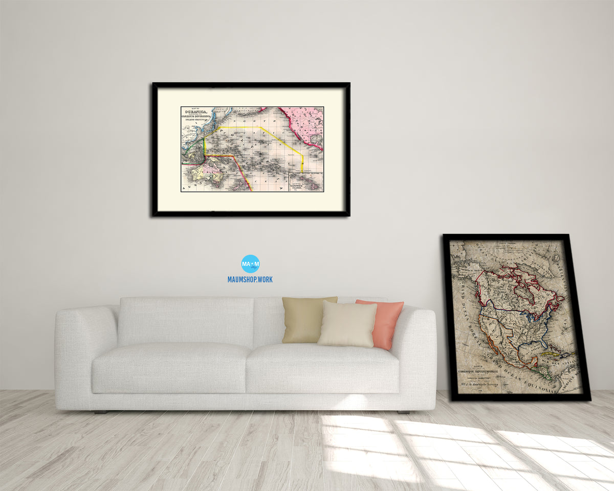 Oceanica Old Map Framed Print Art Wall Decor Gifts
