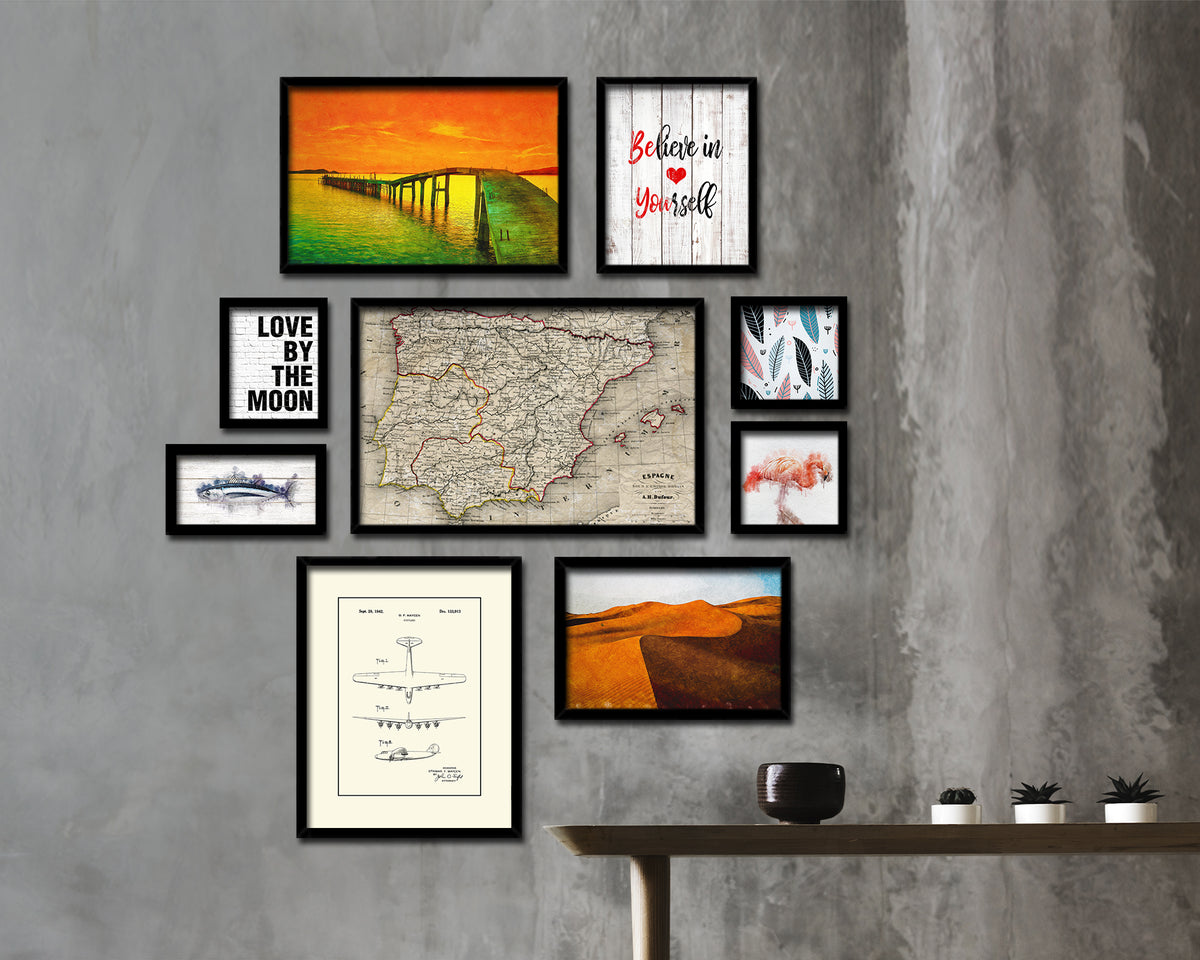 Spain and Portugal Historical Map Framed Print Art Wall Decor Gifts