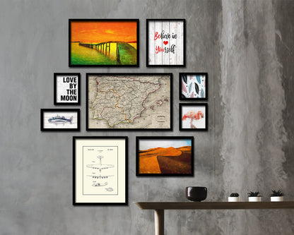 Spain and Portugal Historical Map Framed Print Art Wall Decor Gifts