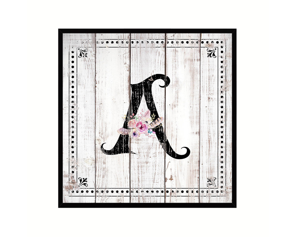 Letters A Custom Monogram Name Sign Framed Prints Wall Art Décor, White Wash Wood