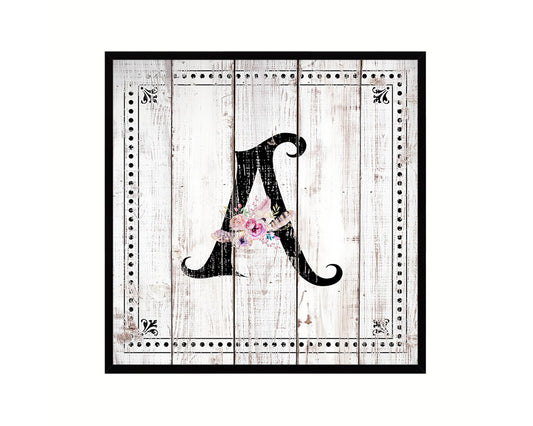 Letters A Custom Monogram Name Sign Framed Prints Wall Art Décor, White Wash Wood