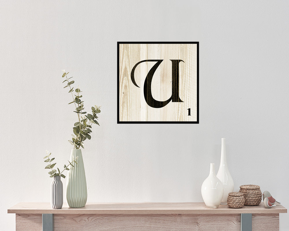 Letter U Custom Scrabble Sign Framed Prints Wall Art Decor Gifts, Wood
