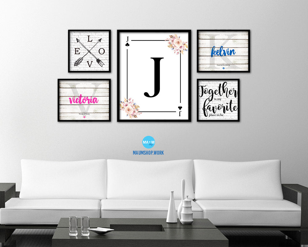 Letter J Custom Initial Boho Monogram Playing Card Framed Prints Wall Art