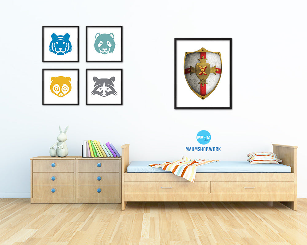 Letter X Personalized Medieval Armor Knight Custom Monogram Framed Prints Wall Art