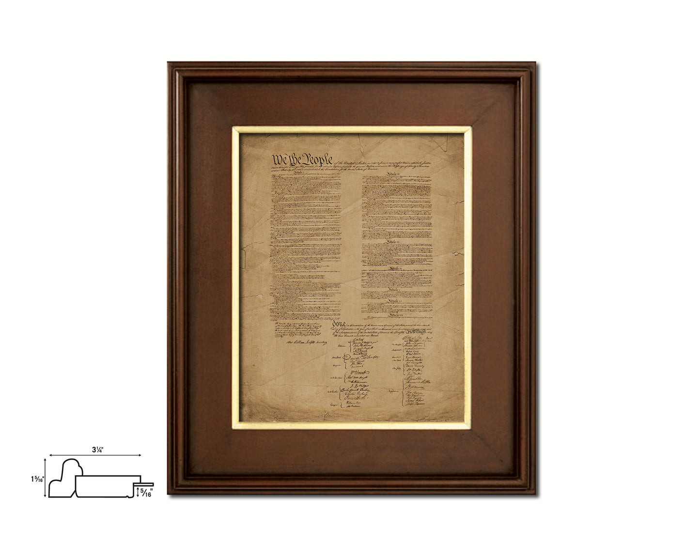 Constitution We the people US Historical Print Art Wood Framed Wall Decor Gifts, 12" x 16"
