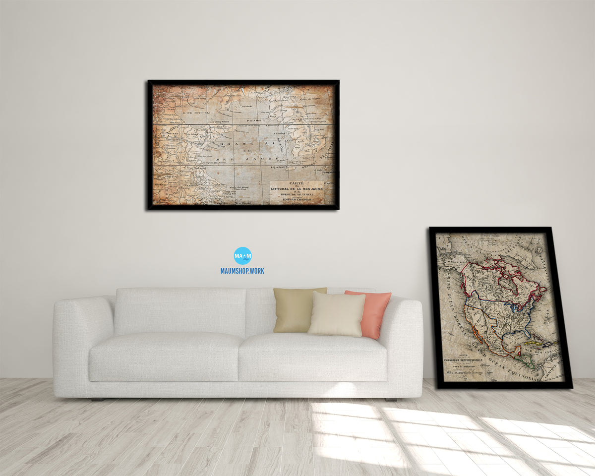 Yellow Sea Coast Erhard Bonaparte Paris 1864 Antique Map Framed Print Art Wall Decor Gifts