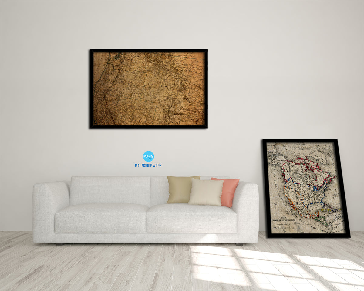 US Pacific Northwest Vintage Map Framed Print Art Wall Decor Gifts
