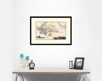 Australia New Zealand Oceania Cruises Old Map Framed Print Art Wall Decor Gifts
