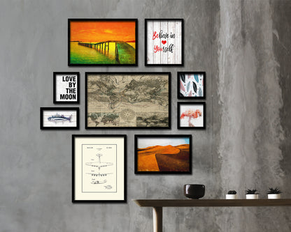 World Planiglobh Terrestris Hemisphario Calesti Historical Map Framed Print Art Wall Decor Gifts