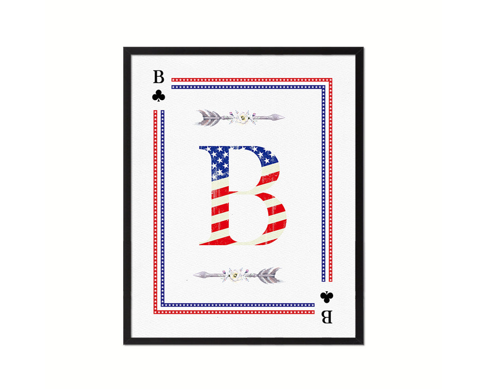 Letter B Personalized Initial American Flag Playing Card Framed Prints Wall Art