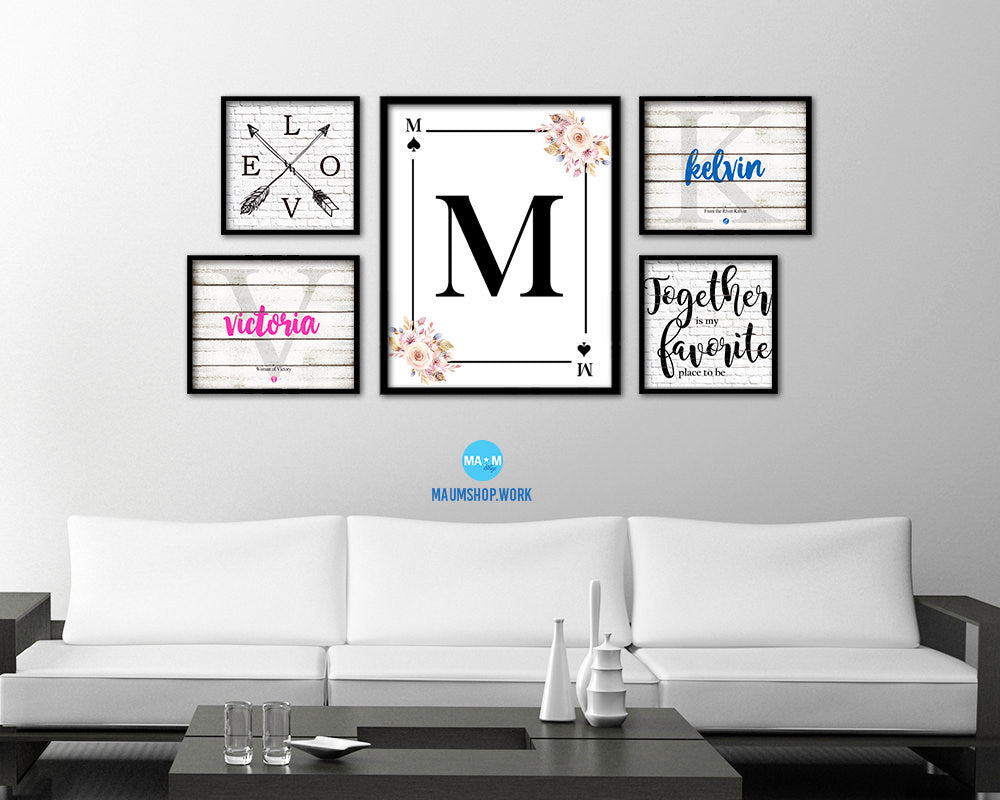 Letter M Custom Initial Boho Monogram Playing Card Framed Prints Wall Art