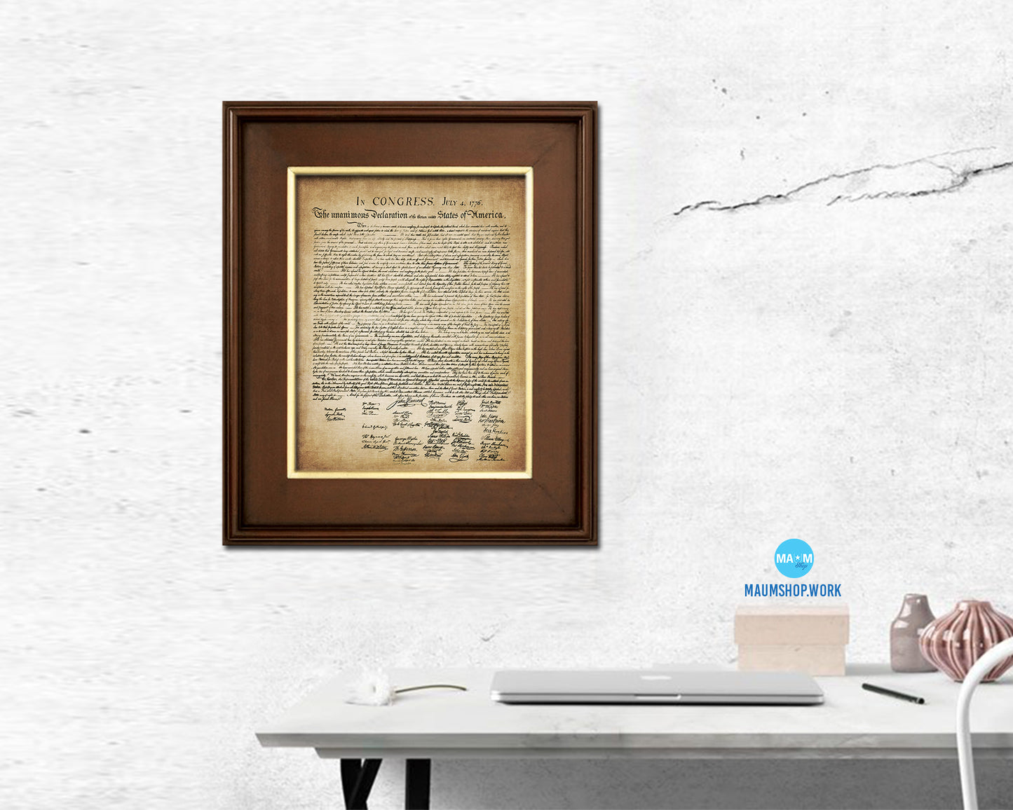 Bill of Rights US Historical Print Art Wood Framed Wall Decor Gifts, 12" x 16"
