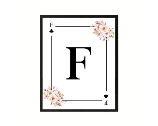 Letter F Custom Initial Boho Monogram Playing Card Framed Prints Wall Art