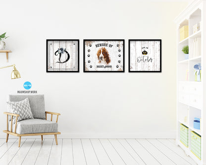 Letters D Custom Monogram Name Sign Framed Prints Wall Art Décor, White Wash Wood