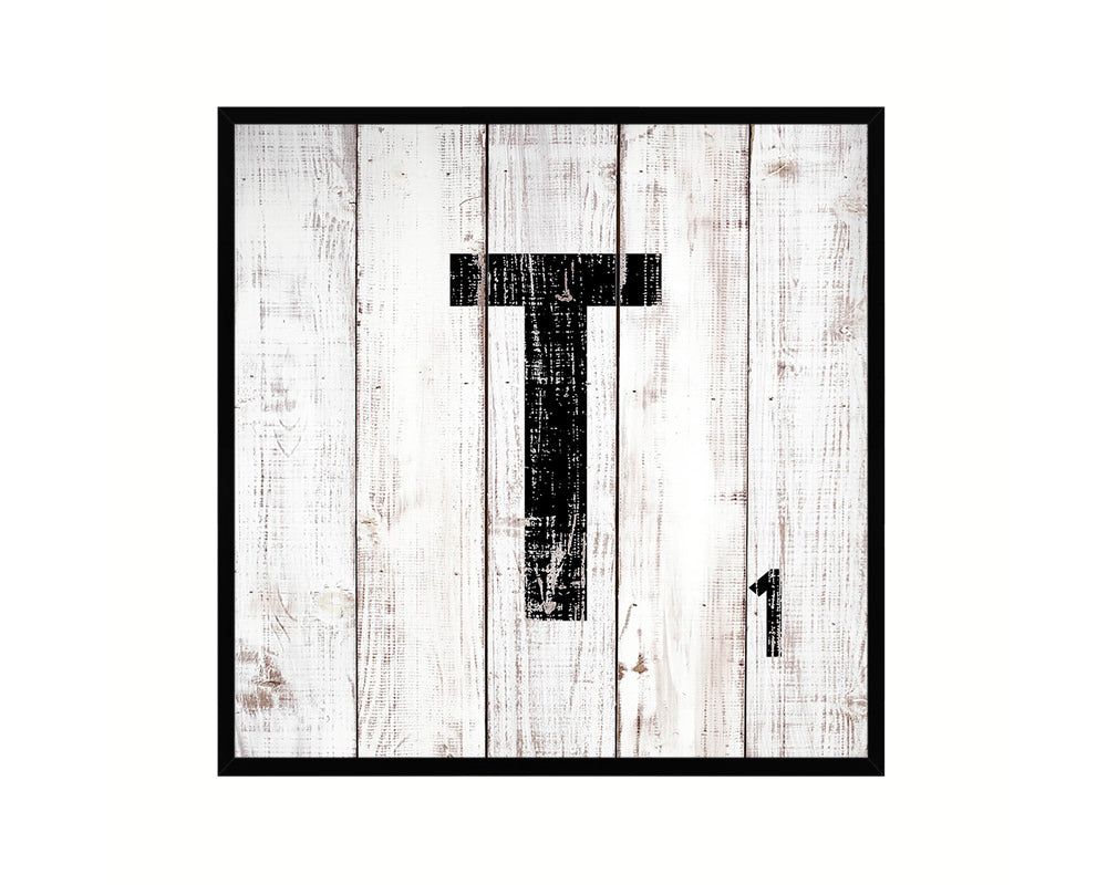 Letter T Custom Scrabble Sign Framed Prints Wall Art Decor Gifts, White Wash Wood