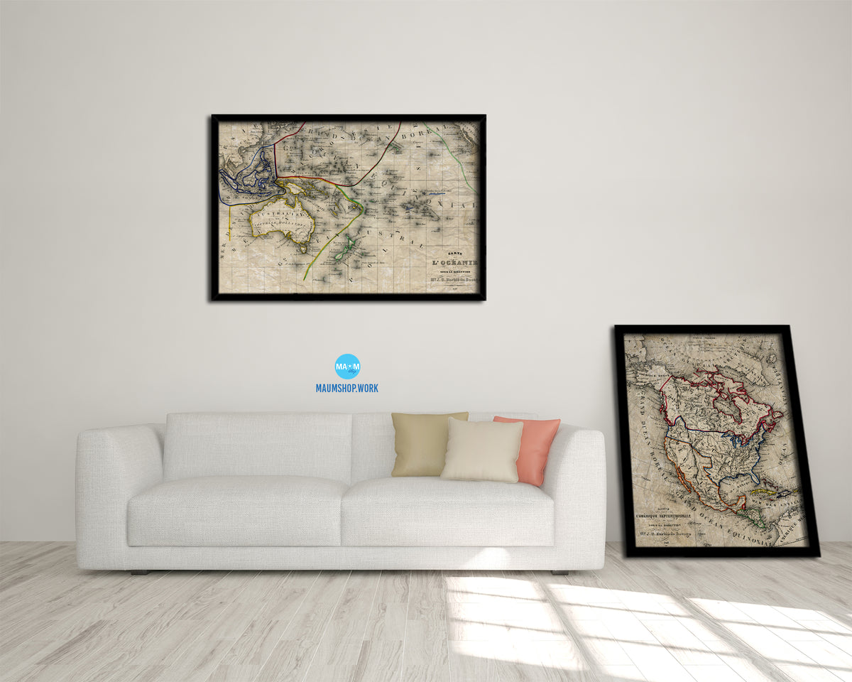 Australia New Zealand Oceania Historical Map Framed Print Art Wall Decor Gifts
