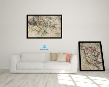 Australia New Zealand Oceania Historical Map Framed Print Art Wall Decor Gifts