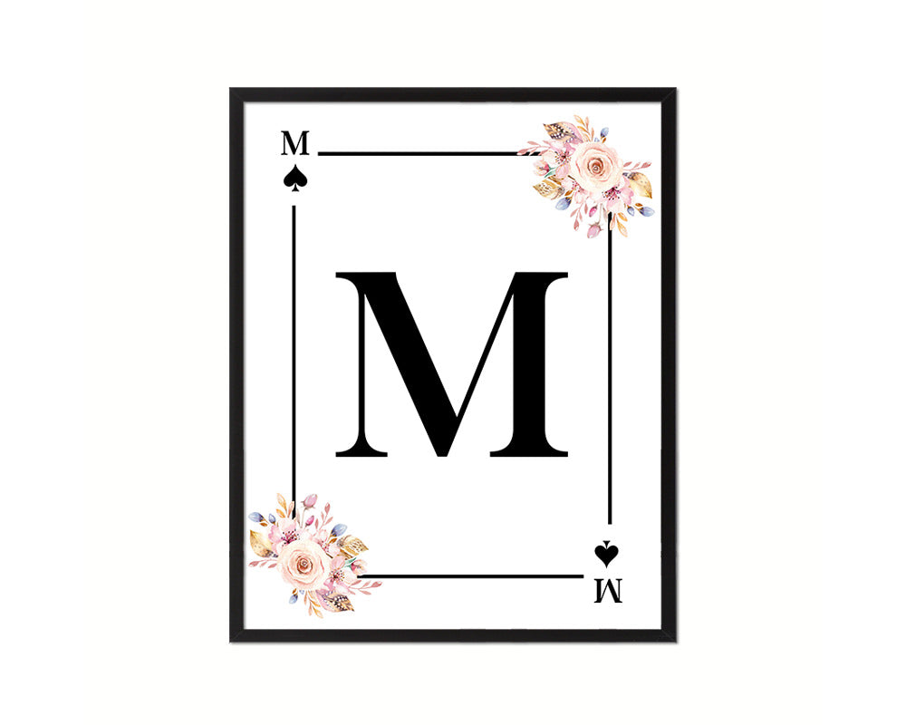 Letter M Custom Initial Boho Monogram Playing Card Framed Prints Wall Art