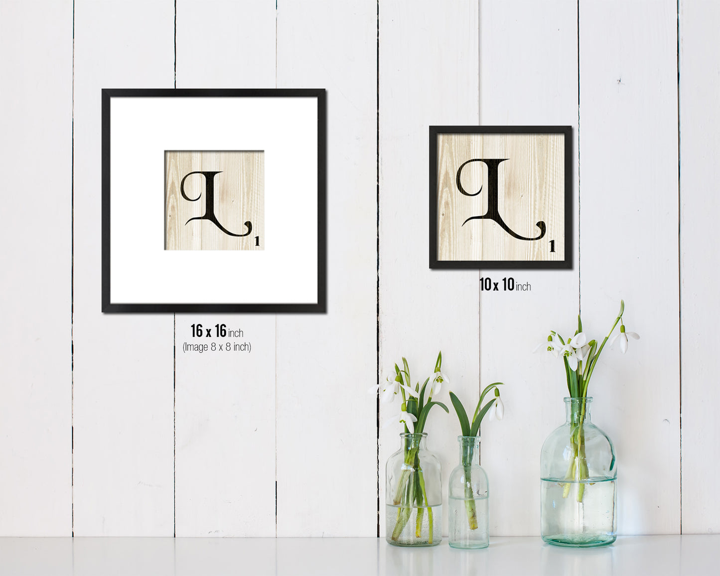 Letter L Custom Scrabble Sign Framed Prints Wall Art Decor Gifts, Wood