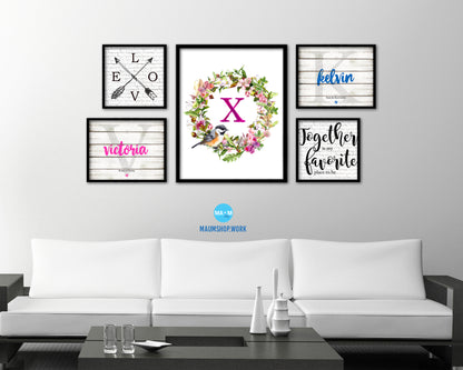 Letter X Custom Floral Wreath Monogram Framed Prints Wall Art