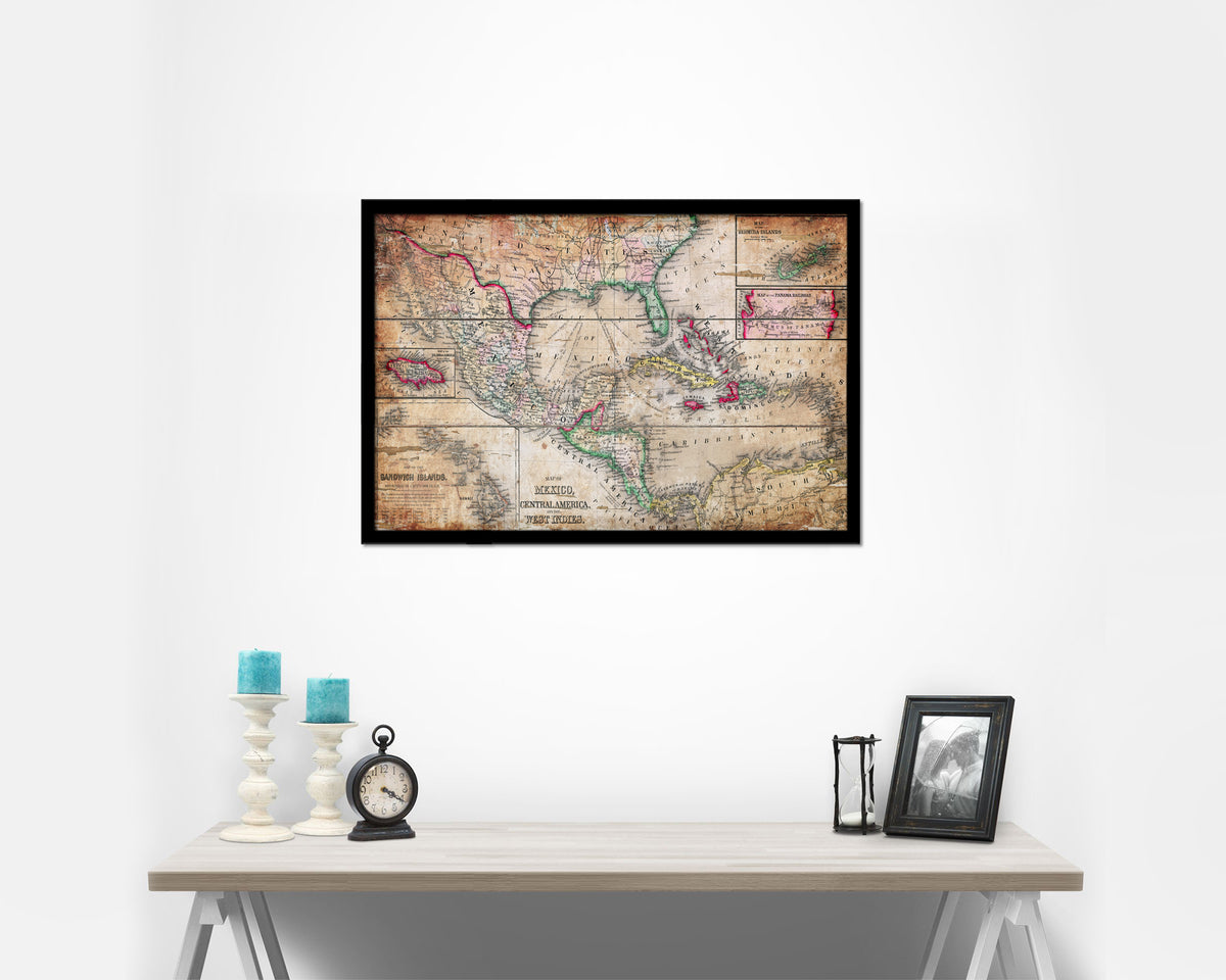West Indies Caribbean 1870 Antique Map Framed Print Art Wall Decor Gifts