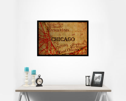 Chicago Illinois Vintage Map Framed Print Art Wall Decor Gifts