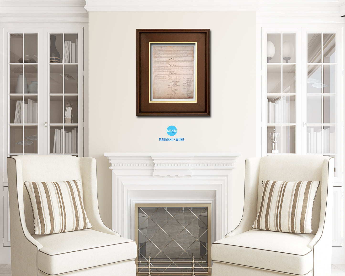 Constitution We the people US Historical Print Art Wood Framed Wall Decor Gifts, 12" x 16"