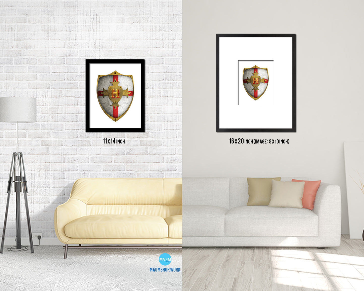 Letter H Personalized Medieval Armor Knight Custom Monogram Framed Prints Wall Art