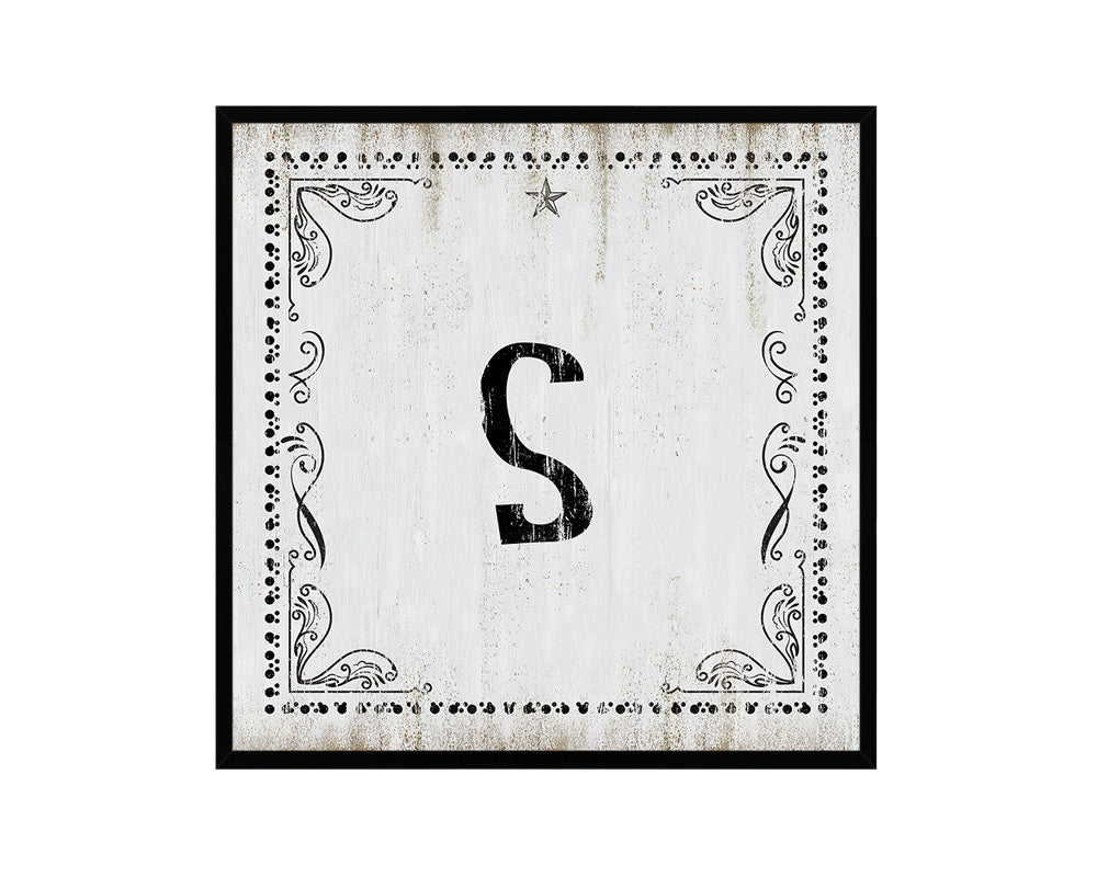 Letters S Custom Monogram Name Sign Framed Prints Wall Art Décor, White Wash