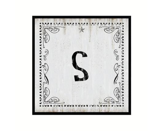 Letters S Custom Monogram Name Sign Framed Prints Wall Art Décor, White Wash