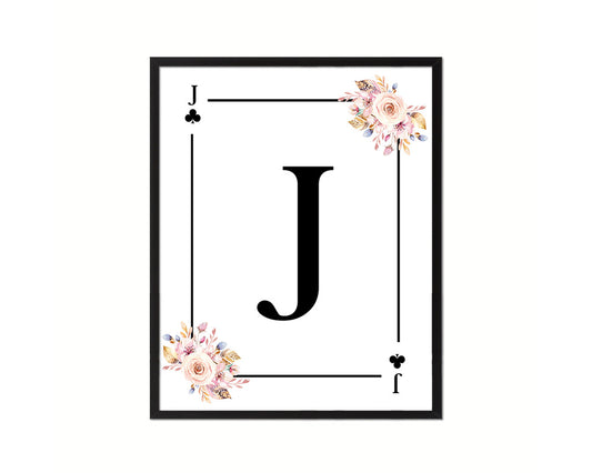 Letter J Custom Initial Boho Monogram Playing Card Framed Prints Wall Art