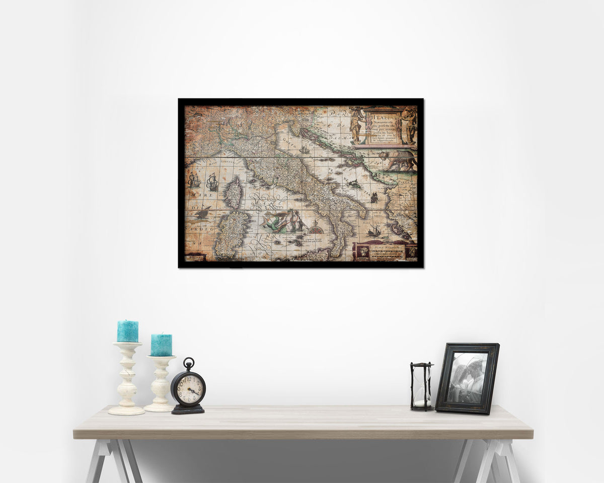 Italy Henricus Hondius Antique Map Framed Print Art Wall Decor Gifts