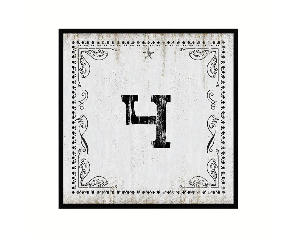 Number 4 Custom Monogram Name Sign Framed Prints Wall Art Décor, White Wash