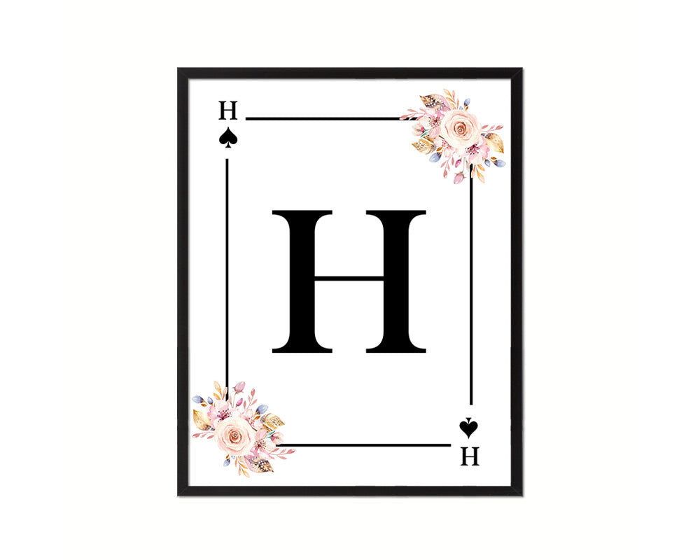 Letter H Custom Initial Boho Monogram Playing Card Framed Prints Wall Art