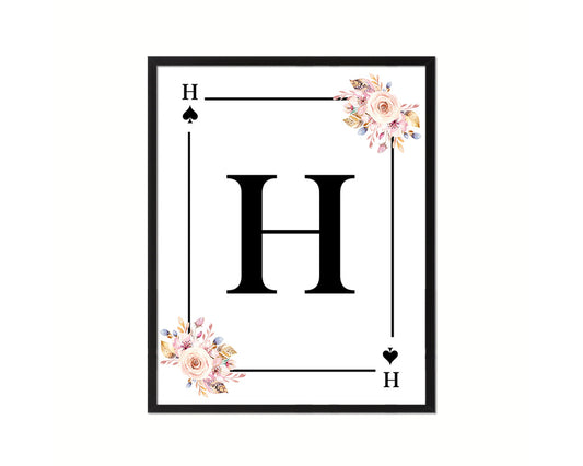 Letter H Custom Initial Boho Monogram Playing Card Framed Prints Wall Art