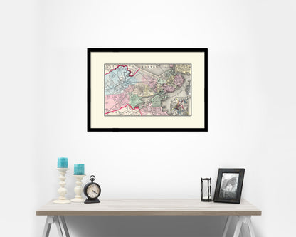 Boston Old Map Framed Print Art Wall Decor Gifts