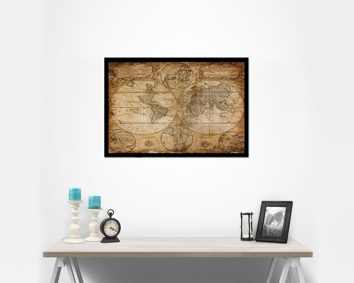 World Johann Baptist Homann Nuremberg Germany 1746 Antique Map Framed Print Art Wall Decor Gifts