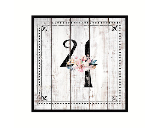 Number 4 Custom Monogram Name Sign Framed Prints Wall Art Décor, White Wash Wood