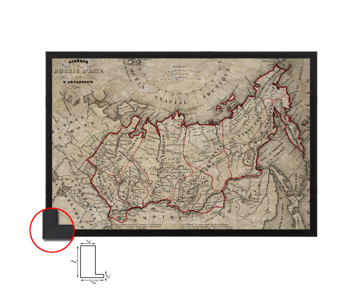 Siberia Russia Historical Map Framed Print Art Wall Decor Gifts