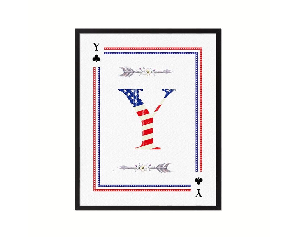Letter Y Personalized Initial American Flag Playing Card Framed Prints Wall Art