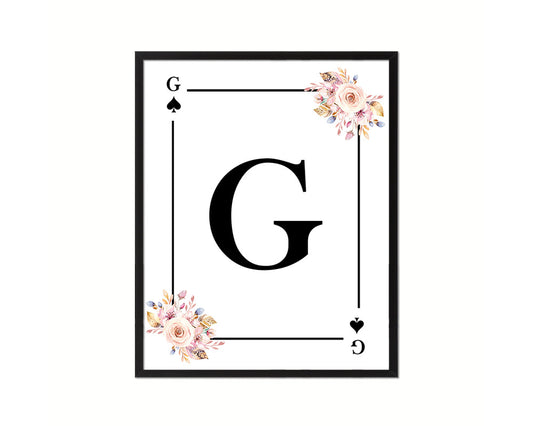 Letter G Custom Initial Boho Monogram Playing Card Framed Prints Wall Art