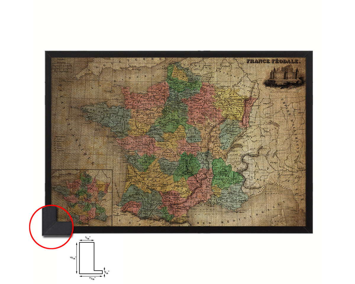 Medieval France Crusades Vintage Map Framed Print Art Wall Decor Gifts