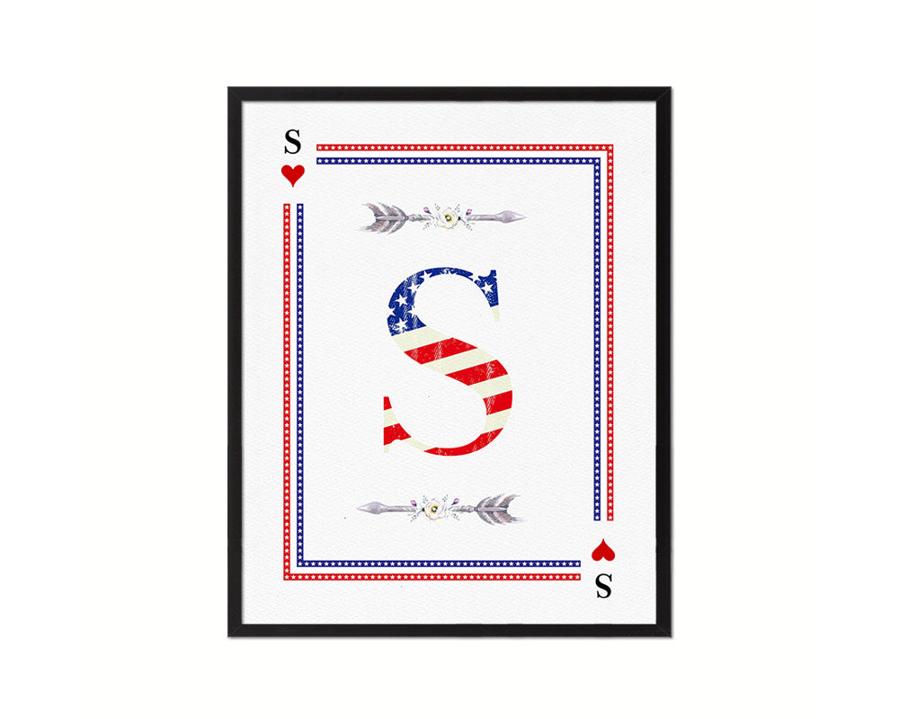 Letter S Personalized Initial American Flag Playing Card Framed Prints Wall Art