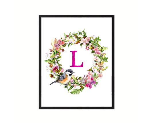Letter L Custom Floral Wreath Monogram Framed Prints Wall Art