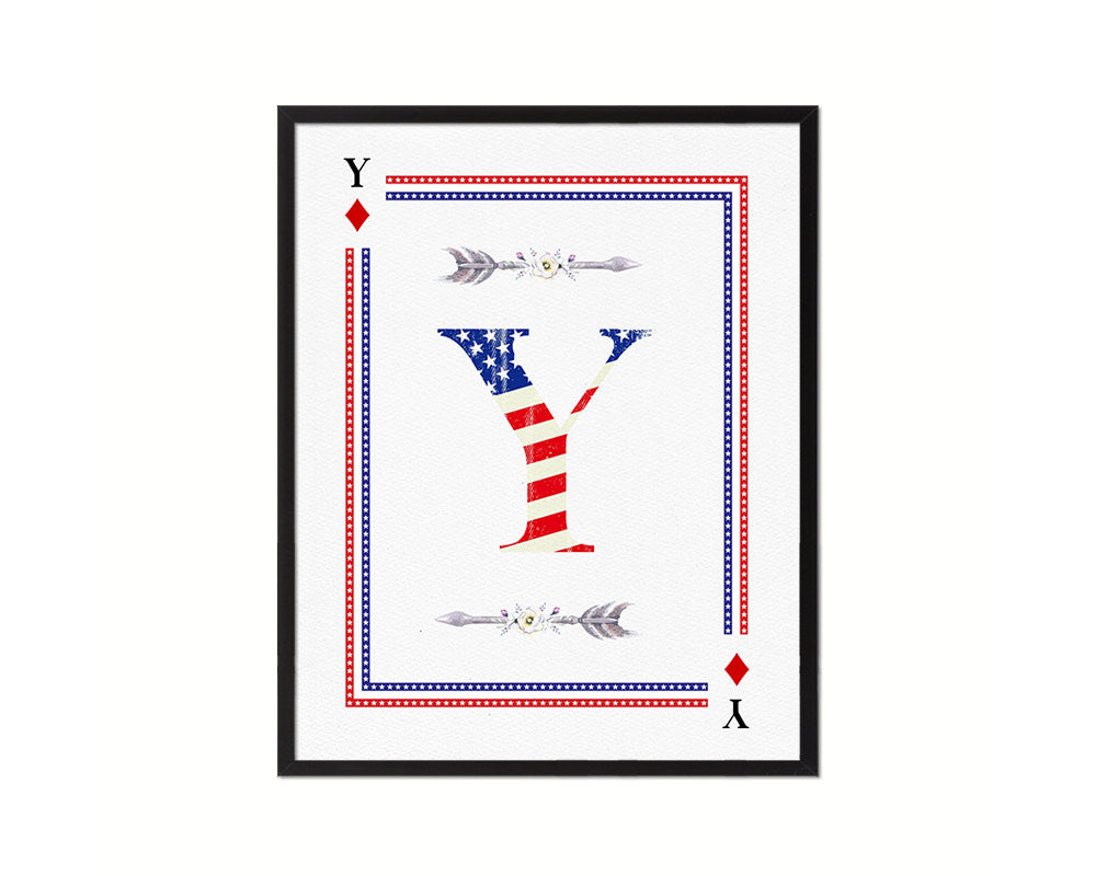 Letter Y Personalized Initial American Flag Playing Card Framed Prints Wall Art