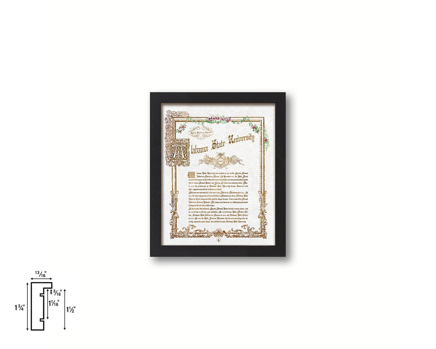 Alabama State University, Alabama, Custom Framed Document Print Wall Art Decor Gifts