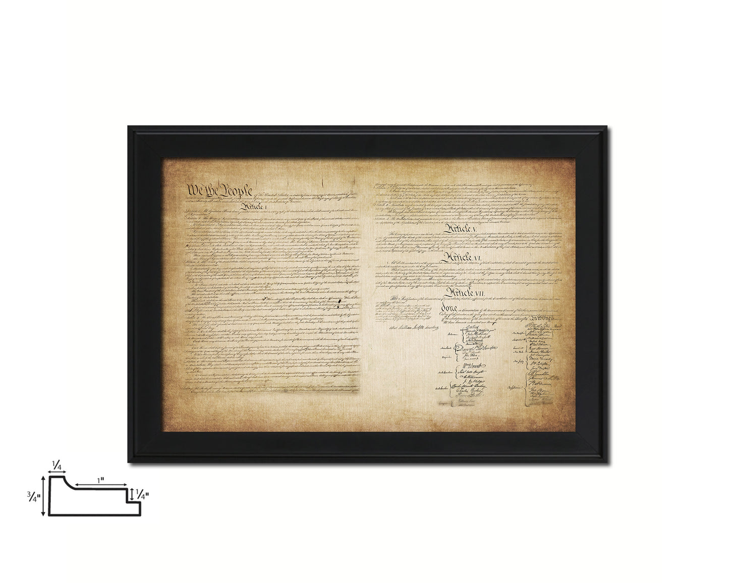 Constitution We the people US Historical Print Art Wood Framed Wall Decor Gifts, 12" x 16"