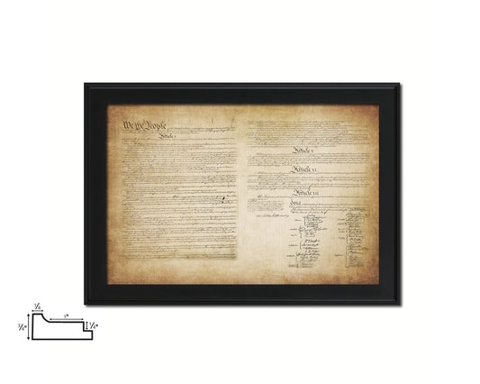 Constitution We the people US Historical Print Art Wood Framed Wall Decor Gifts, 12" x 16"